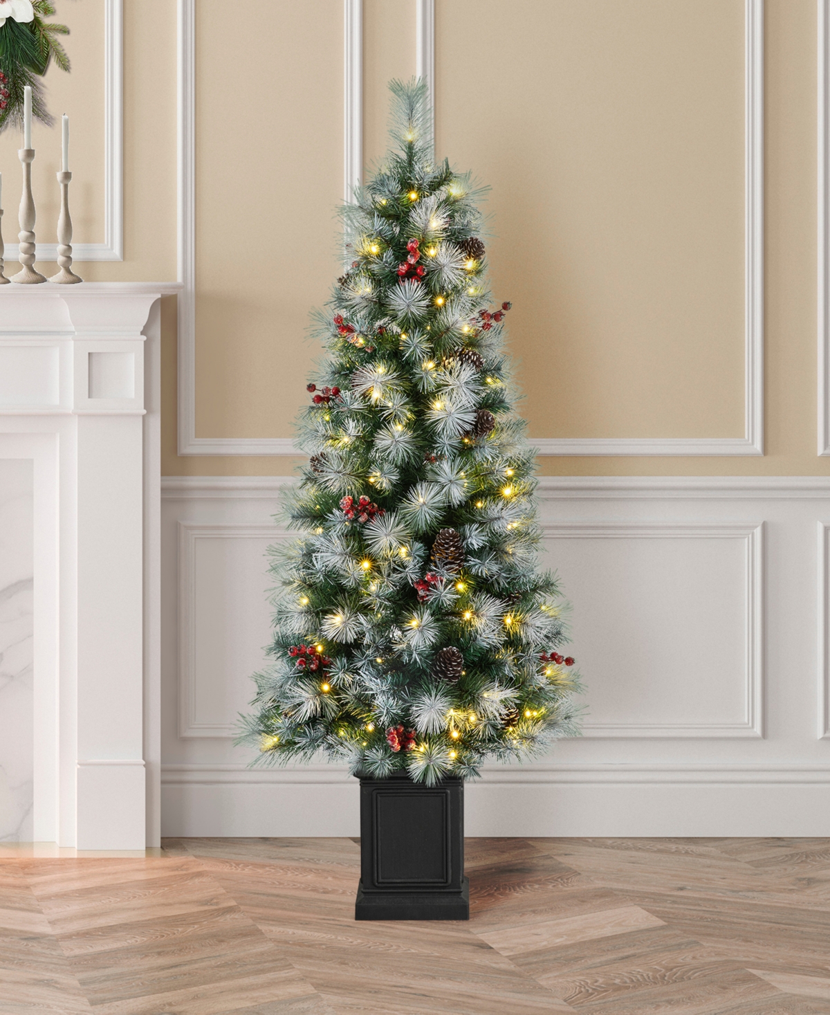Glitzhome Pre-Lit Pine Artificial Christmas Porch Tree with 150 Warm White Lights