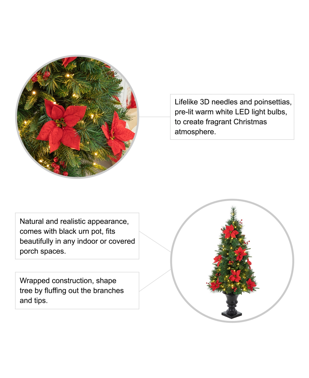 Glitzhome Pre-Lit Pine Artificial Christmas Porch Tree with 100 Warm White Lights Set, 2 Piece