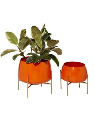 Metal Modern Planters with Stand, Set of 2