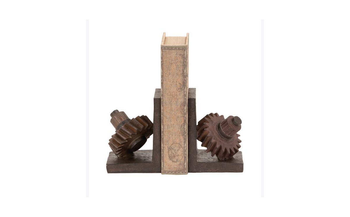 Rosemary Lane Industrial Gear Bookends, Set Of 2 In Brown