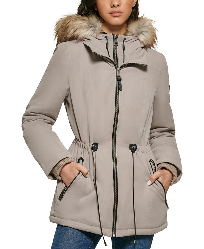 DKNY Women's Faux-Fur-Trim Hooded Anorak, Created for Macy's & Reviews ...