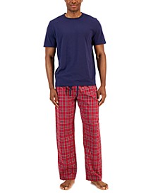 Men's Solid Top & Plaid Bottom Pajama Set, Created for Macy's