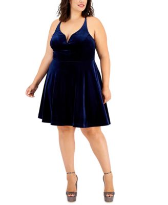City Studios - Trendy Plus Size Velvet Fit & Flare Dress