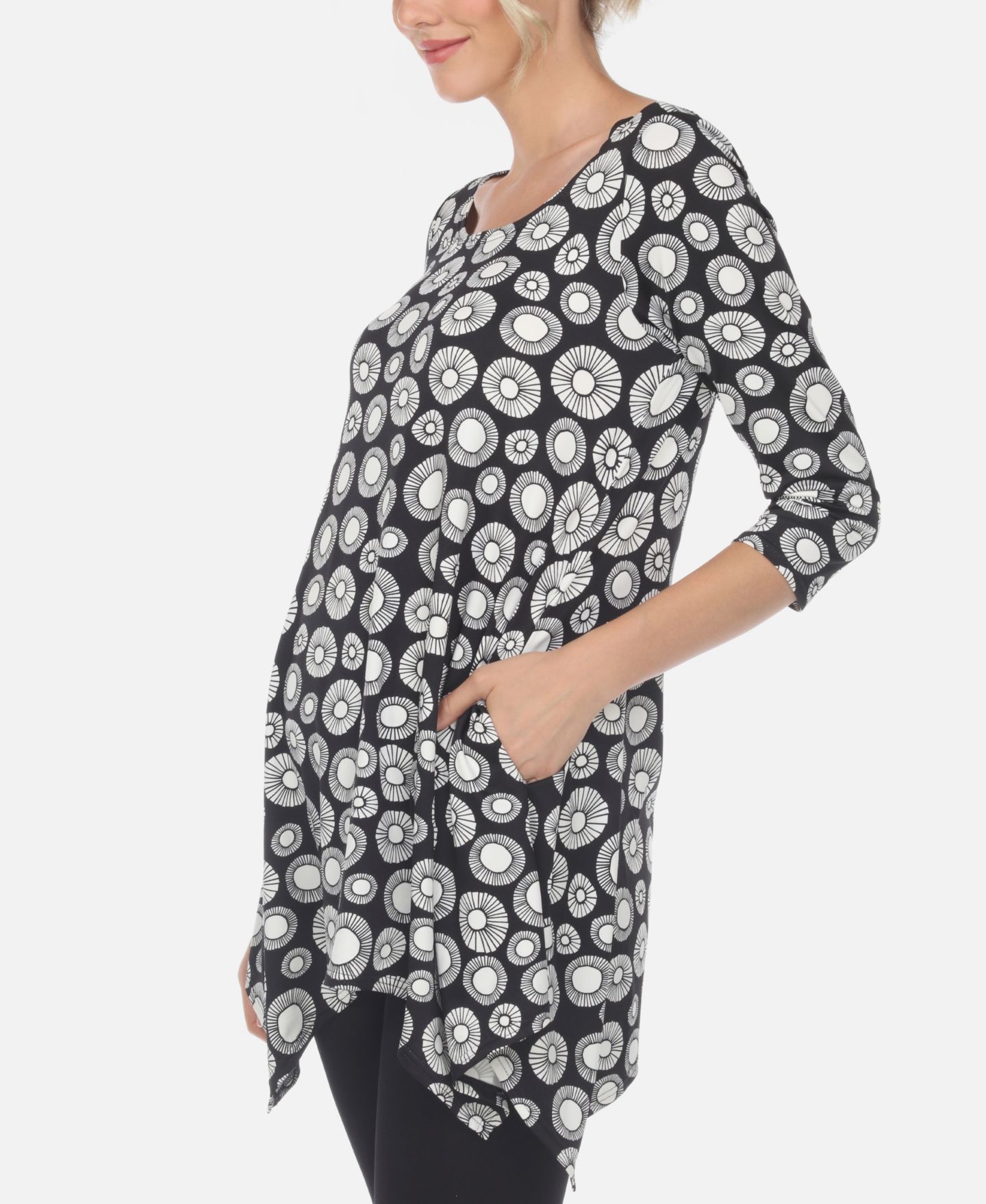 Женский топ White Mark Printed Geometric Circle Tunic Top, цвет: Чёрный — фото 3