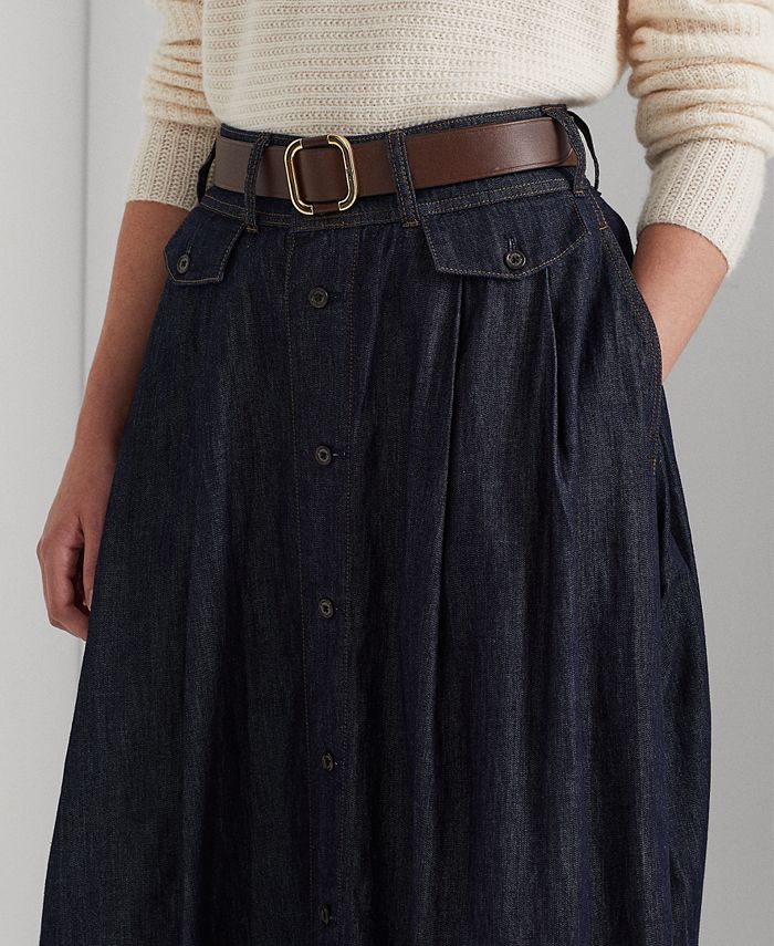Ralph Lauren Women's Button Front Denim Skirt Blue Size 14
