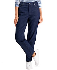 Petite Mid-Rise Natural Straight-Leg Jeans, Created for Macy's