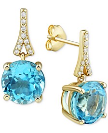 Swiss Blue Topaz (4-1/2 ct. tw.) & Diamond (1/20 ct. t.w.) Drop Earrings in 14k Gold