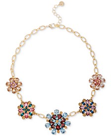 Gold-Tone Multicolor Mixed Stone Flower Statement Necklace, 17" + 2" extender, Created for Macy's