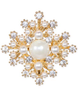 Charter Club - Gold-Tone Crystal & Imitation Pearl Cluster Pin