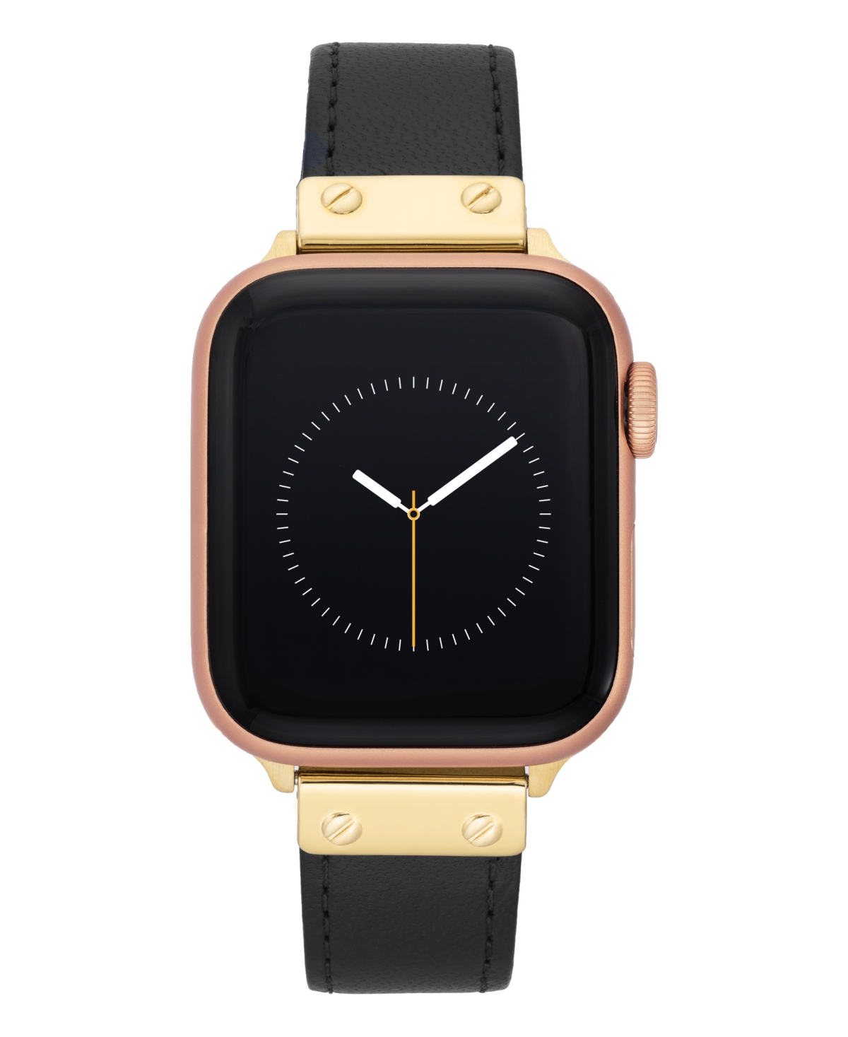 Women's Black Genuine Leather Band Compatible with 42/44/45/Ultra/Ultra 2 Apple Watch - Black, Gold-Tone