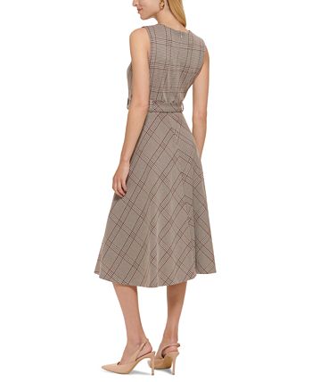 Calvin Klein Plaid Fit Flare Dress Macy s
