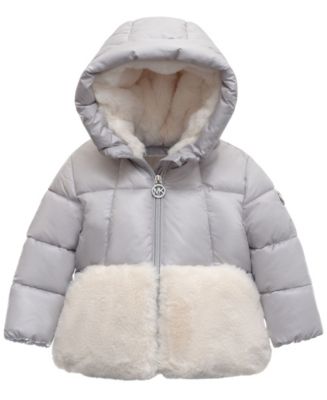 Michael Kors Baby Girls Heavy Weight Faux Fur Lined Puffer Jacket - Macy's