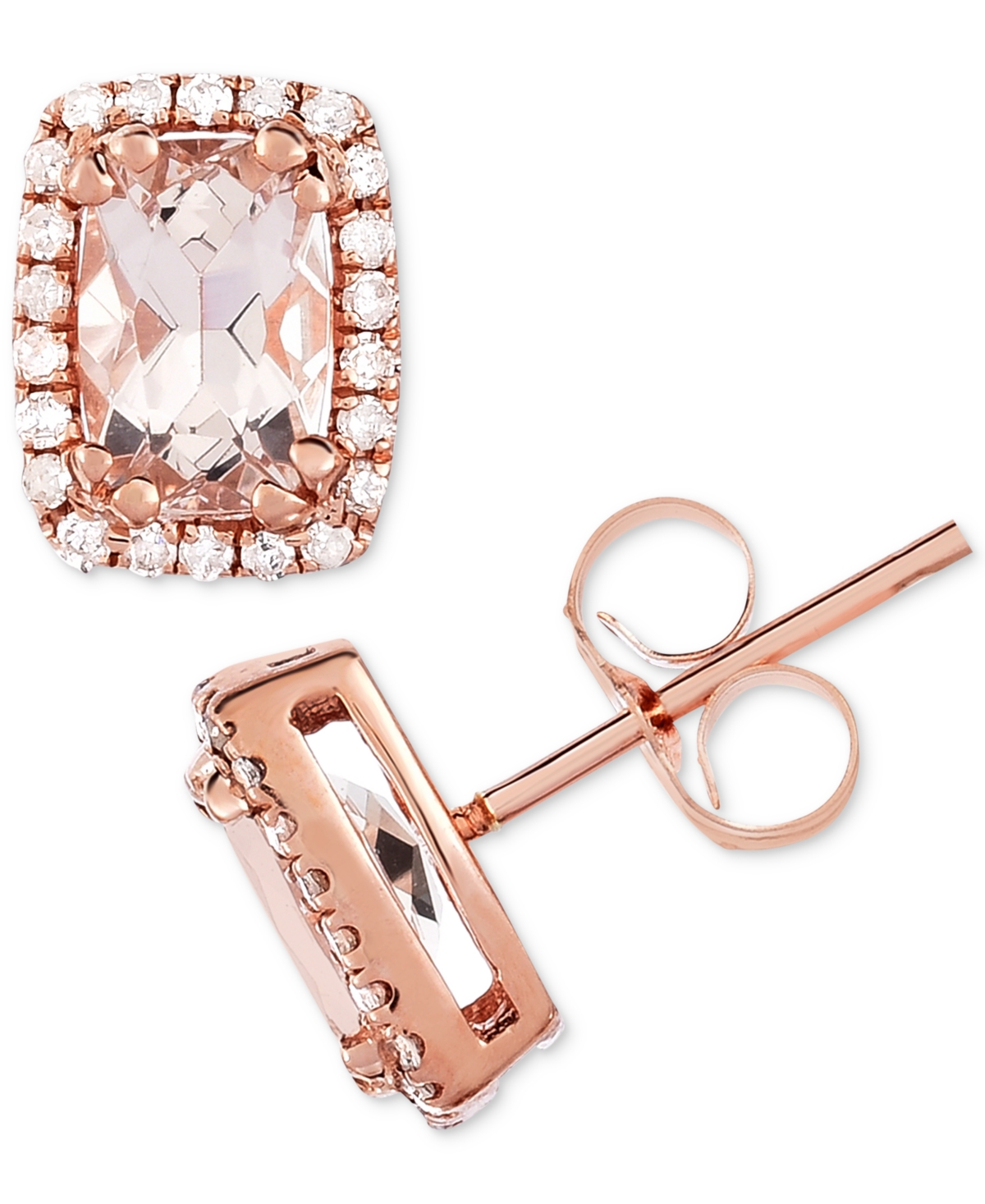 (1 ct. t.w.) & Diamond (1/8 ct. t.w.) Halo Stud Earrings in 14k Rose Gold - Morganite