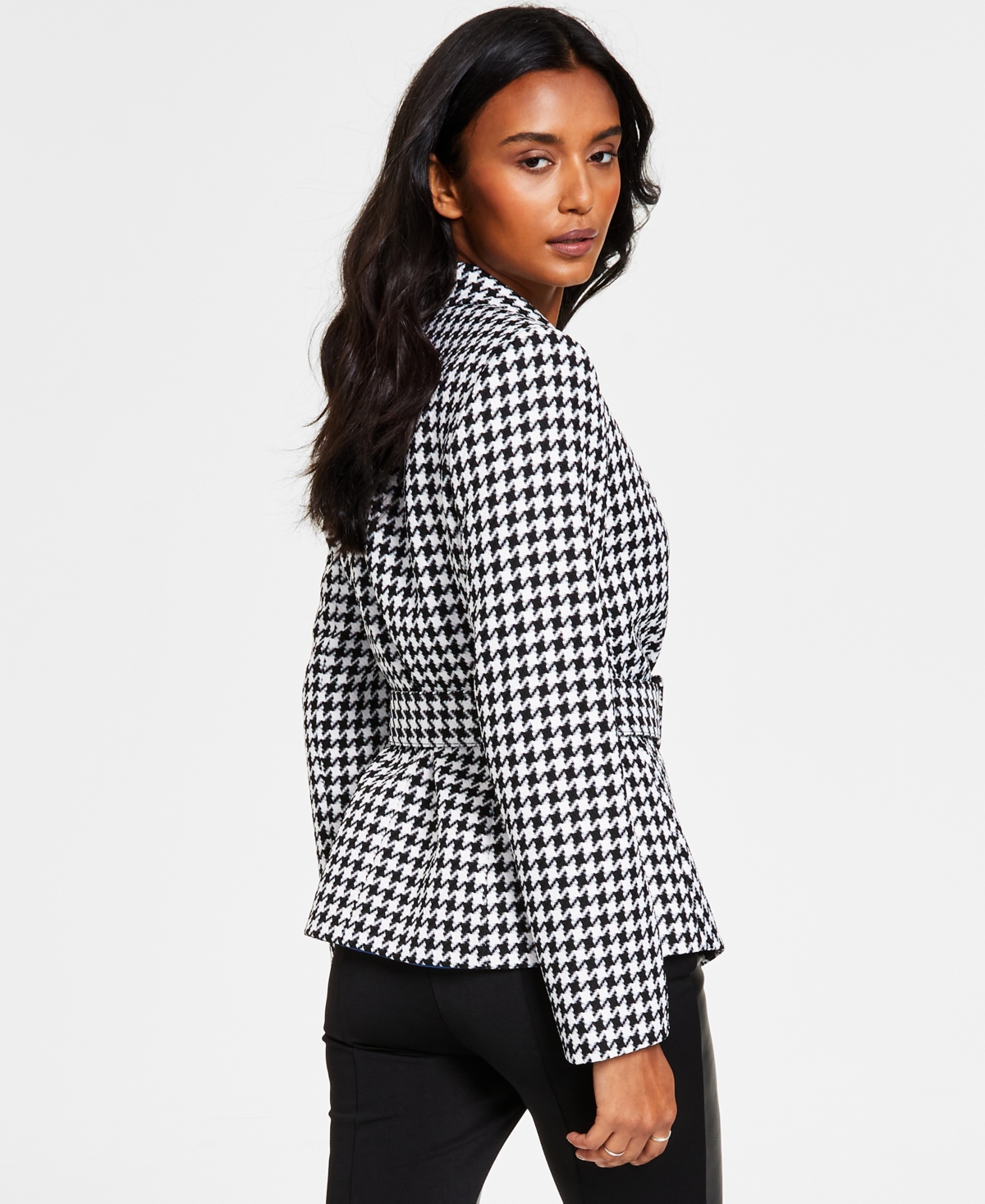Tahari Asl Women's Houndstooth Belted Asymmetrical Jacket -ivor