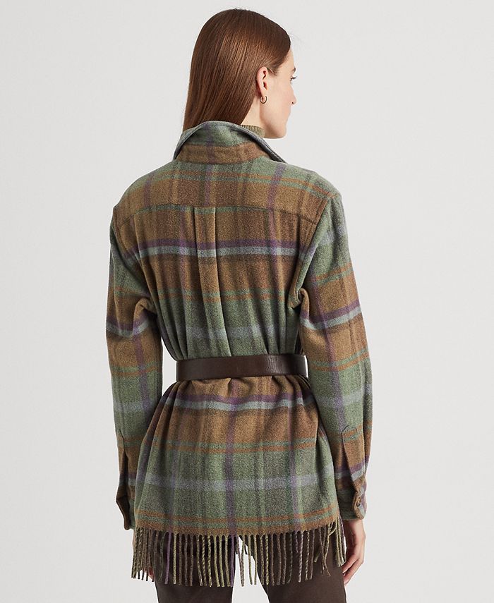 Lauren Ralph Lauren Plaid FringeTrim Twill Shirt Jacket Macy's