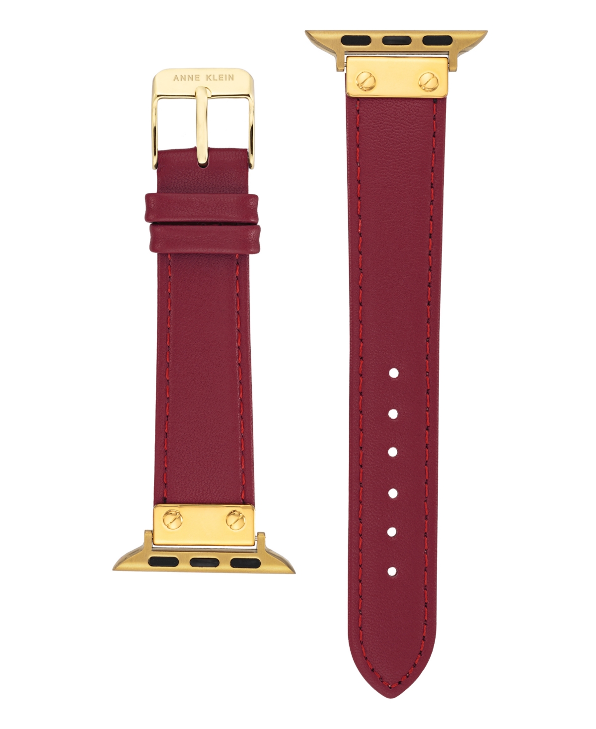 Anne Klein Women'sGenuine Leather Band designed for Apple Watch 42mm (Series 1-3 only) & 44/45/46/49mm (Ultra & Ultra 2) - Red, Gold-Tone