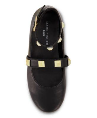 Big Girls Ankle Strap Pyramid Stud Ballet Flats