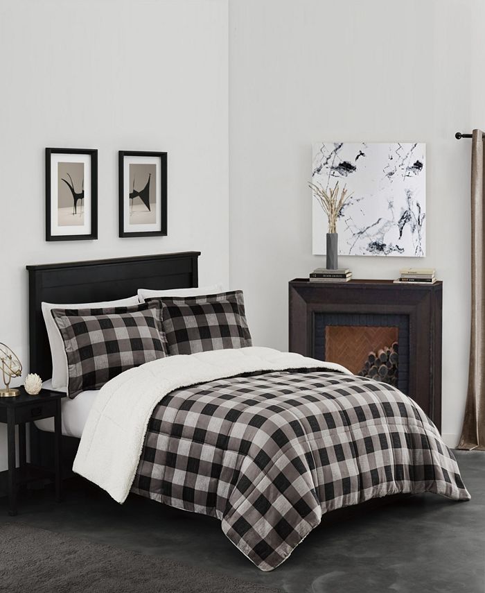 London Fog Herringbone Plaid 3 Piece Comforter Set, King Macy's