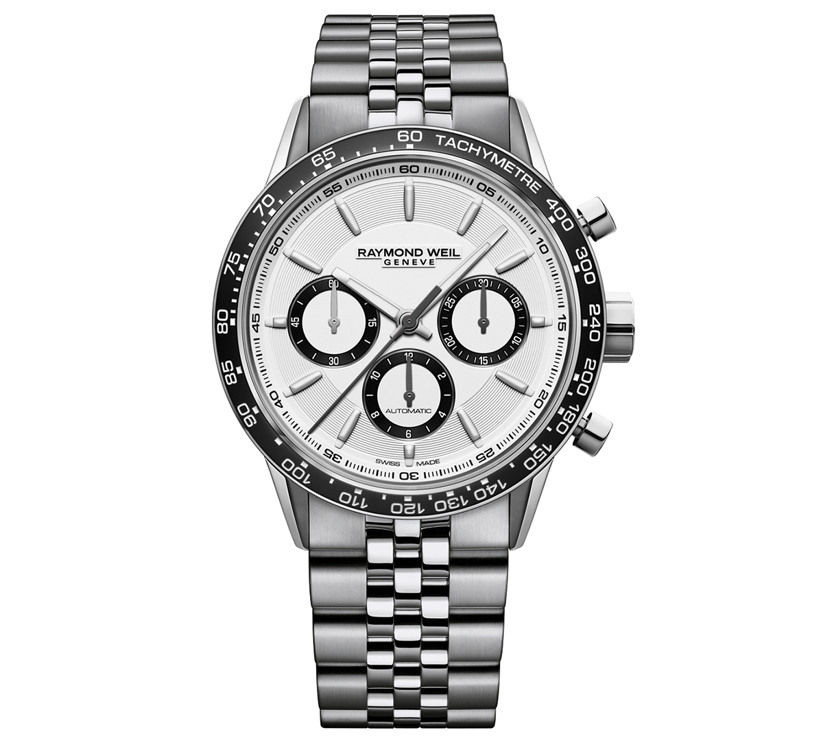 Raymond Weil Men's Swiss Automatic Chronograph Freelancer Stainless Steel Bracelet Watch 43.5mm In White