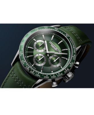 Men's Swiss Automatic Chronograph Freelancer Green Leather Strap Watch 43.5mm