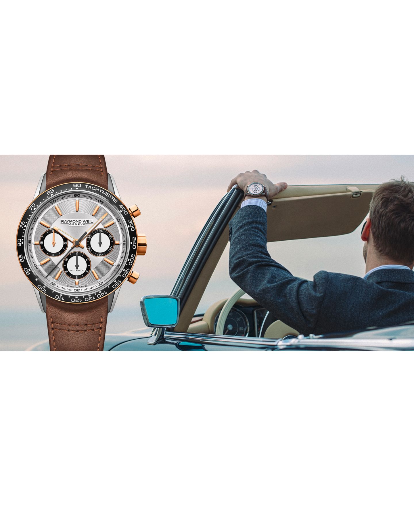 Мужские часы Raymond Weil Swiss Automatic Chronograph Freelancer Brown Leather Strap Watch 43.5mm — фото 6