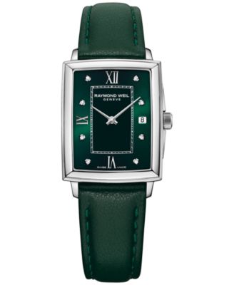 Raymond Weil - Women's Swiss Toccata Diamond Accent Green Leather Strap Watch 22.6x28.1mm