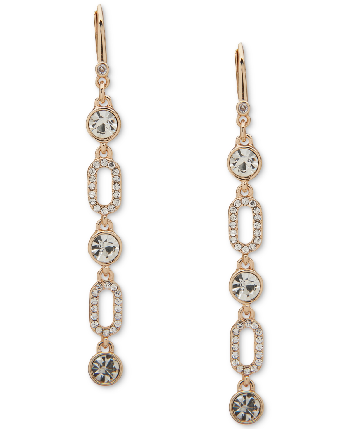 Dkny Gold-tone Crystal & Pave Link Linear Drop Earrings
