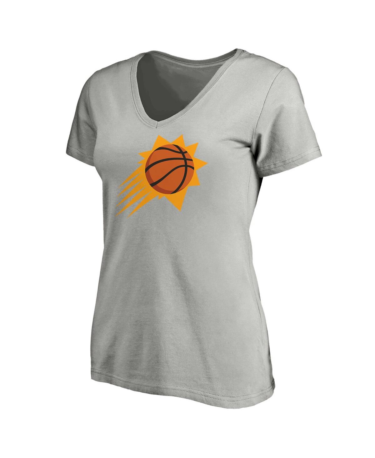 Shop Fanatics Women's  Gray Phoenix Suns Primary Logo Team V-neck T-shirt