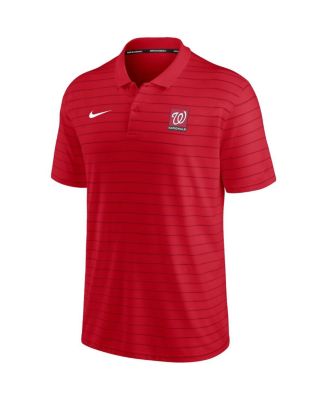 Men's Red Washington Nationals Authentic Collection Striped Performance Pique Polo Shirt