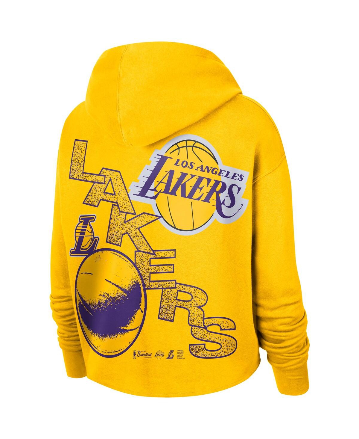 Shop Nike Women's  Gold Los Angeles Lakers Courtside Team Cropped Pullover Hoodie