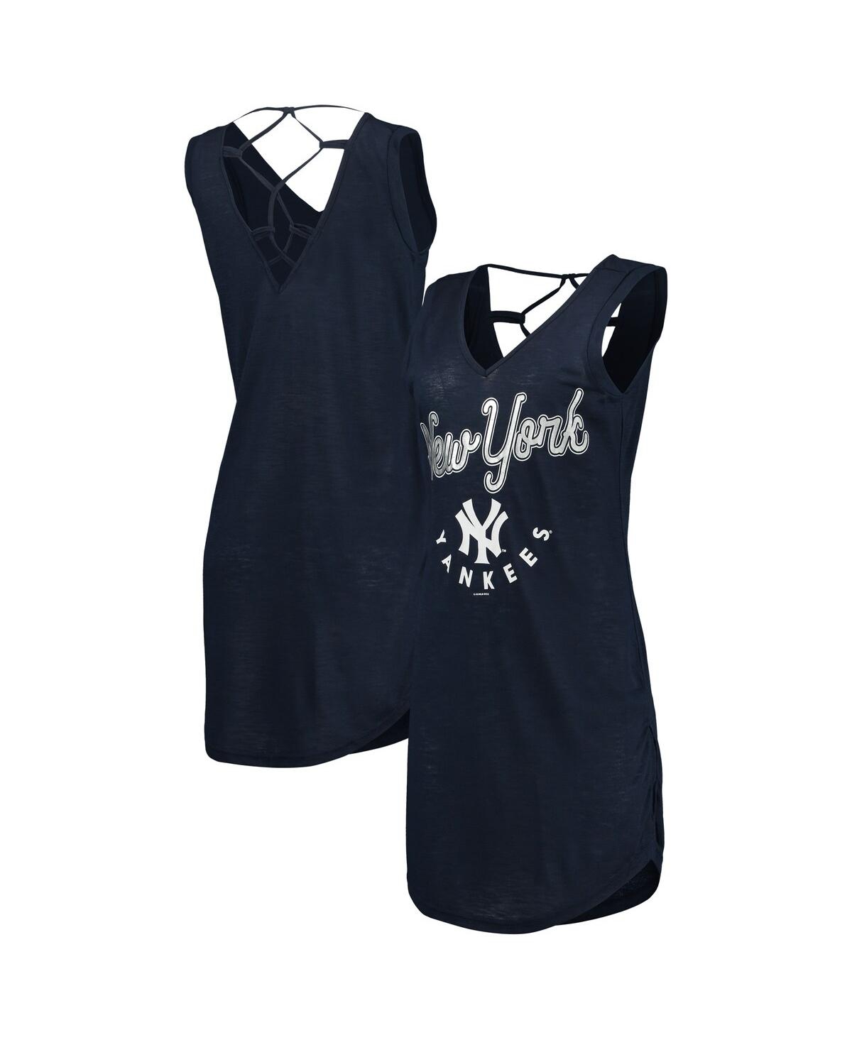 Shop G-iii 4her By Carl Banks Women's  Navy New York Yankees Game Time Slub Beach V-neck Cover-up Dress