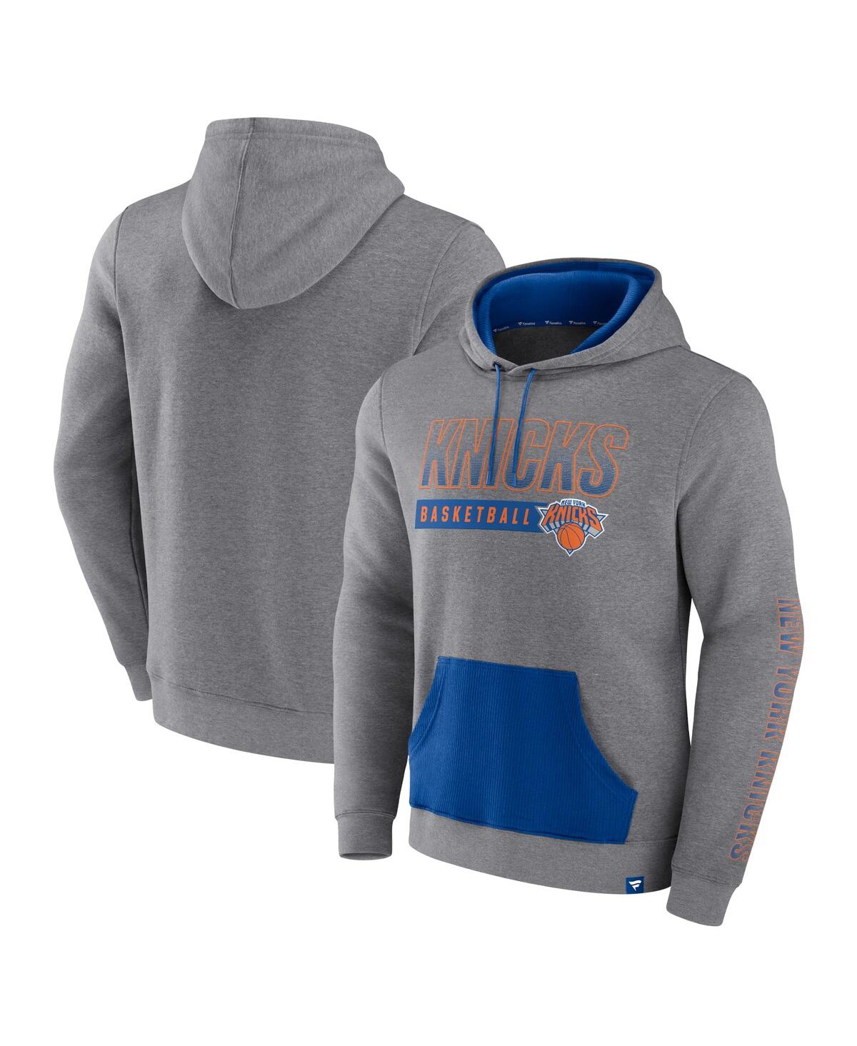 Shop Fanatics Men's  Heathered Gray New York Knicks Off The Bench Color Block Pullover Hoodie