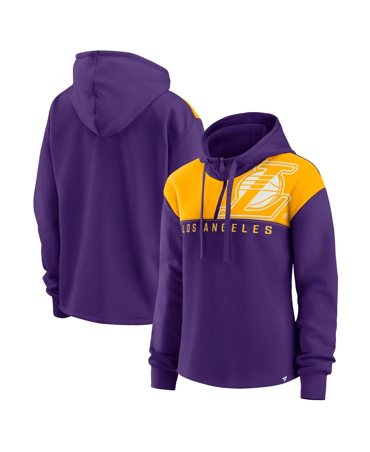 Shop Fanatics Women's  Purple Los Angeles Lakers Overslide Quarter-zip Fleece Hoodie