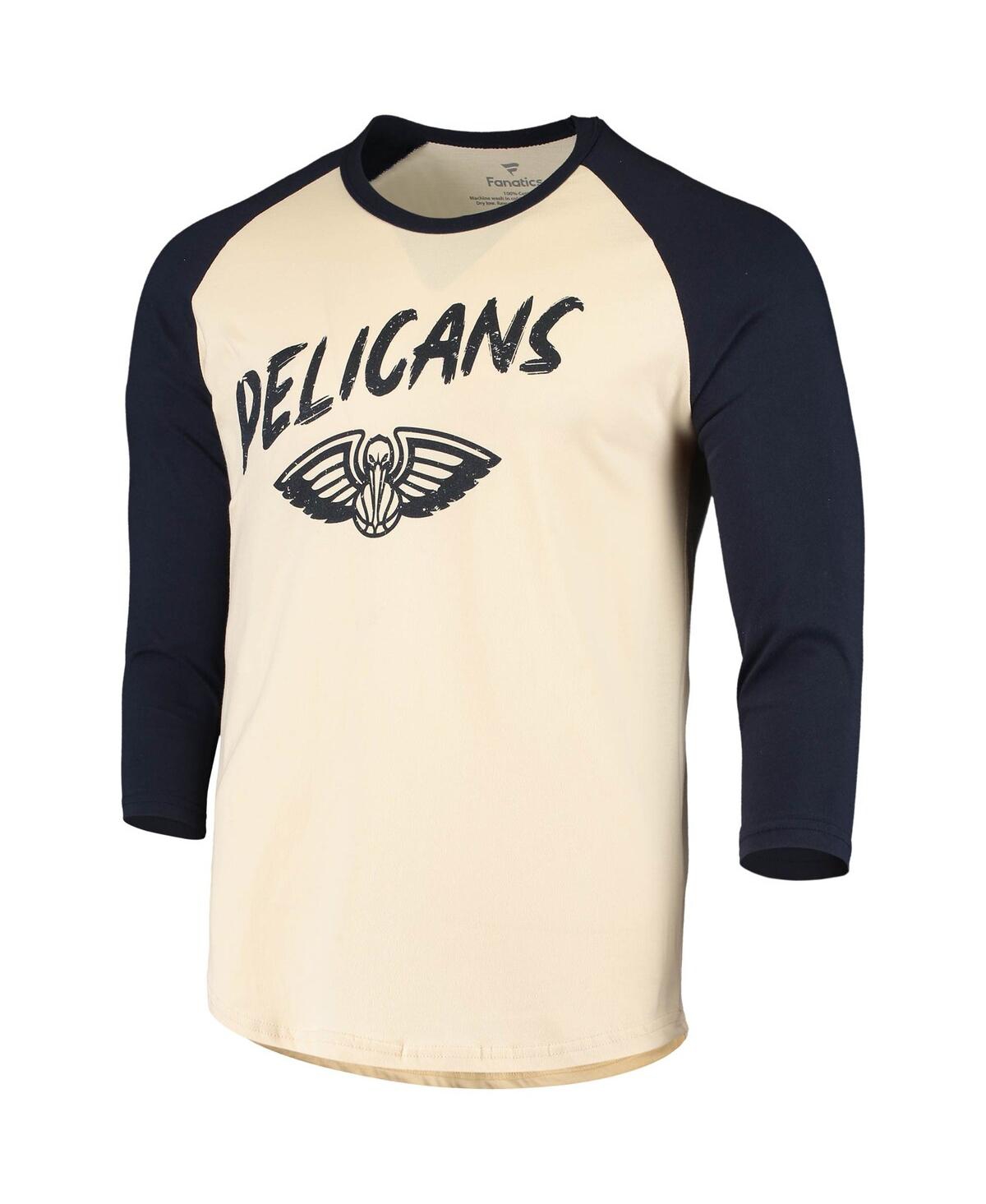 Fanatics Men's Zion Williamson Cream, Navy New Orleans Pelicans Raglan 3/4 Sleeve T-shirt In Cream,navy