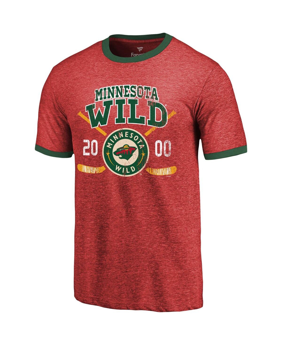 Shop Majestic Men's  Threads Red Minnesota Wild Buzzer Beater Tri-blend Ringer T-shirt
