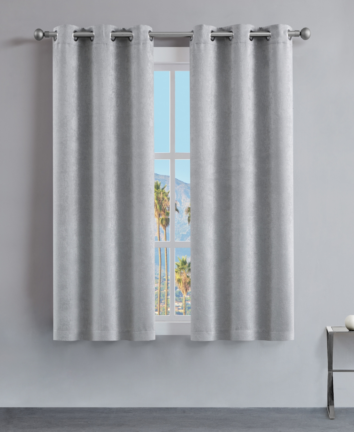 Faux Suede Solid Thermal Woven Room Darkening Grommet Window Curtain Panel Set, 38" x 63" - Black