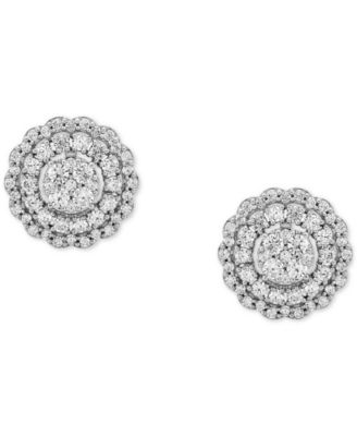 Diamond Halo Cluster Stud Earrings (1 ct. t.w.) in 10k White Gold