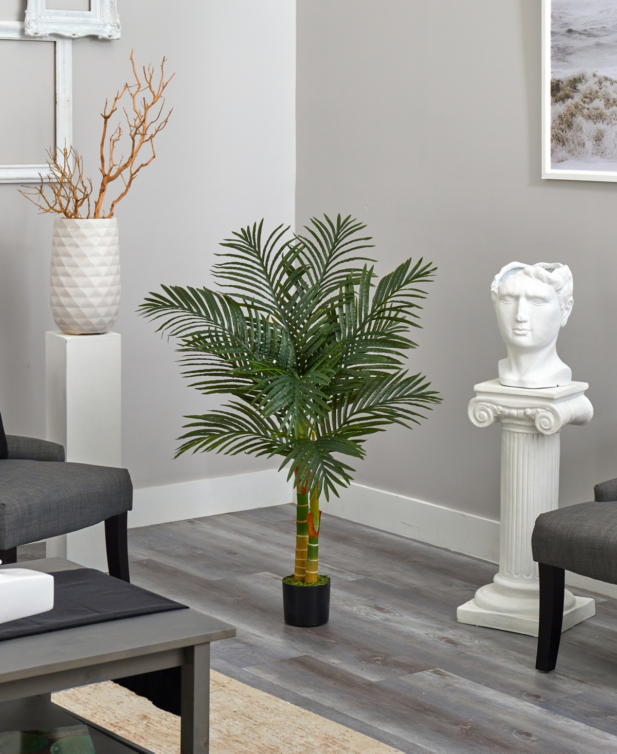 NEARLY NATURAL 4' DOUBLE STALK GOLD-TONE CANE ARTIFICIAL PALM TREE 