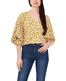 Women's Smocked Cuff Etched Geo Blouse