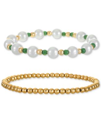 Style & Co Gold-Tone 2-Pc. Set Mixed Bead Stretch Bracelets, Created ...