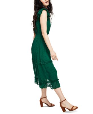 CeCe Women's Ruffled Flutter Sleeve Swiss Dot Midi Dress