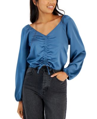 Hippie Rose - Juniors' Ruched-Front Satin Top