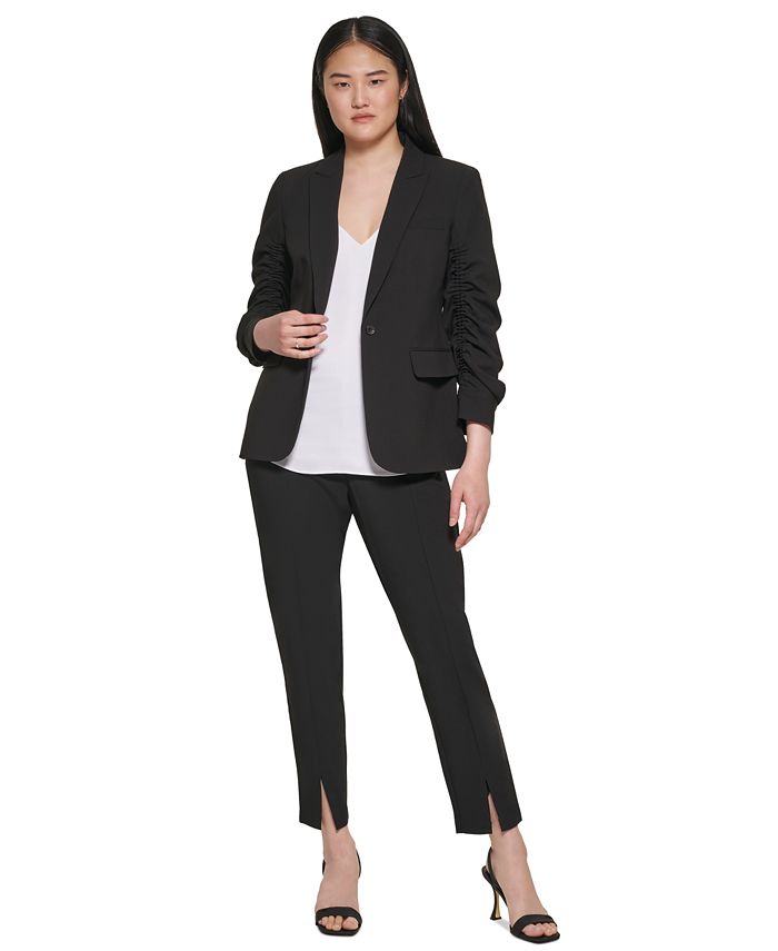 Calvin Klein Women's One Button Ruched Sleeve Blazer Macy's