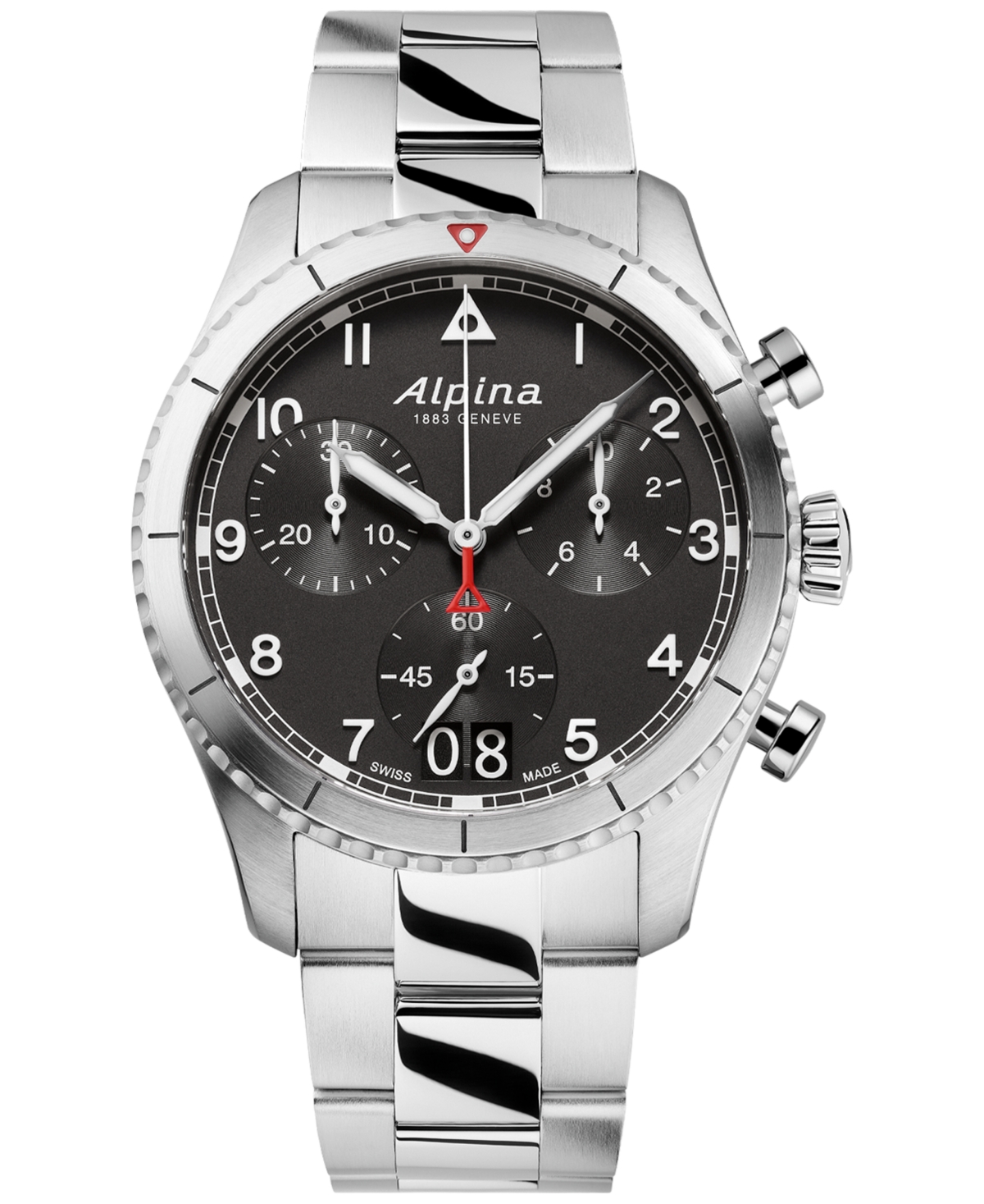Alpina Men's Swiss Chronograph Startimer Pilot Stainless Steel Bracelet Watch 44mm In Silver-tone