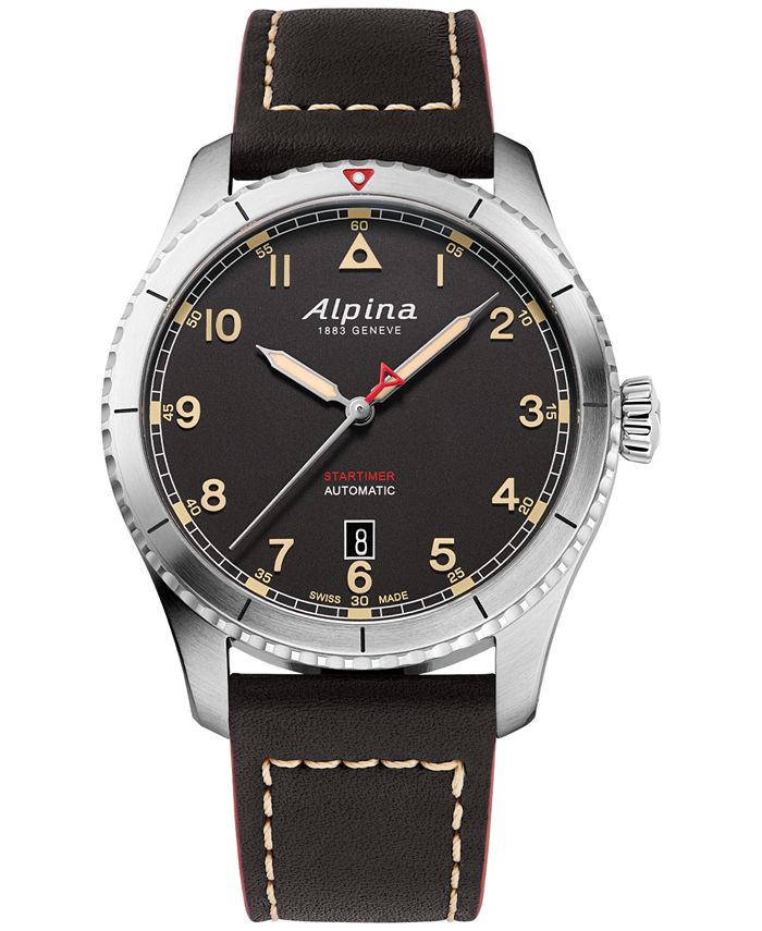 Alpina - Men's Swiss Automatic Startimer Black Leather Strap Watch 41mm
