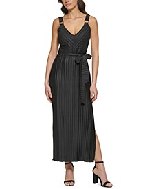 Women's Pleated Belted Maxi Dress