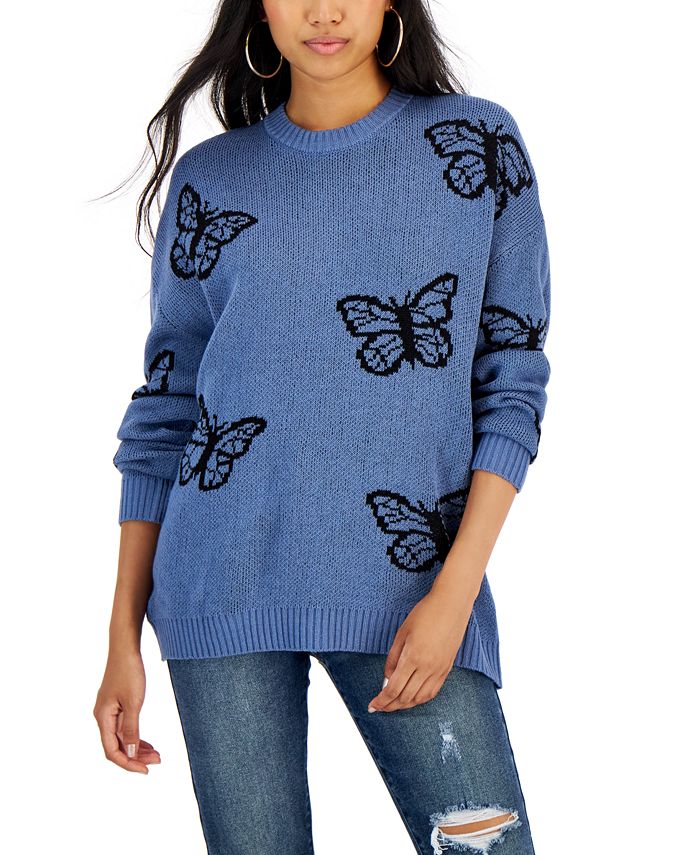 Just Polly Juniors' Butterfly Crewneck Pullover Sweater & Reviews - Sweaters  - Juniors - Macy's