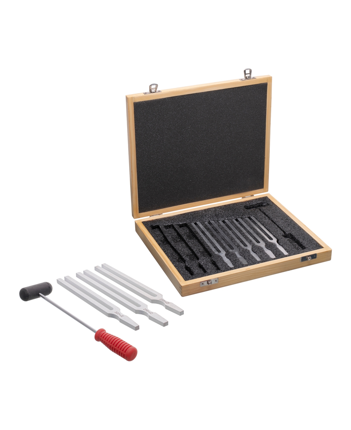 Supertek Tuning Forks With Hammer, Aluminum Set, 9 Piece In Silver-tone,black,red