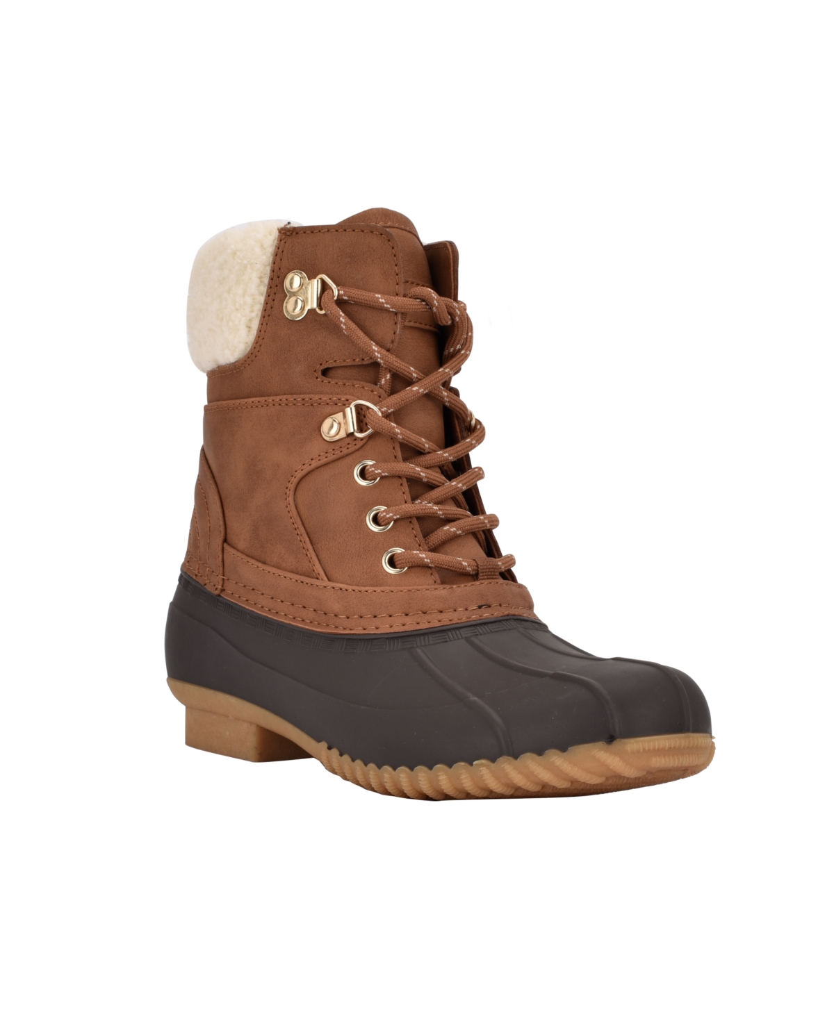 Tommy Hilfiger Women's Rainah Duck Booties In Chocolate,tan Manmade,faux Leather Pol