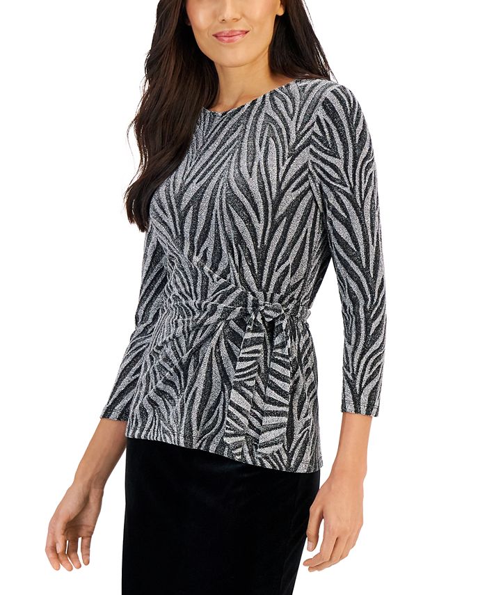 Kasper Women s Side Tie Metallic Shimmer Knit Top Macy s